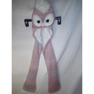 Kids Pink Shimmery Owl Beanie Plush Novelty Animal Hat Size 4-7 M
